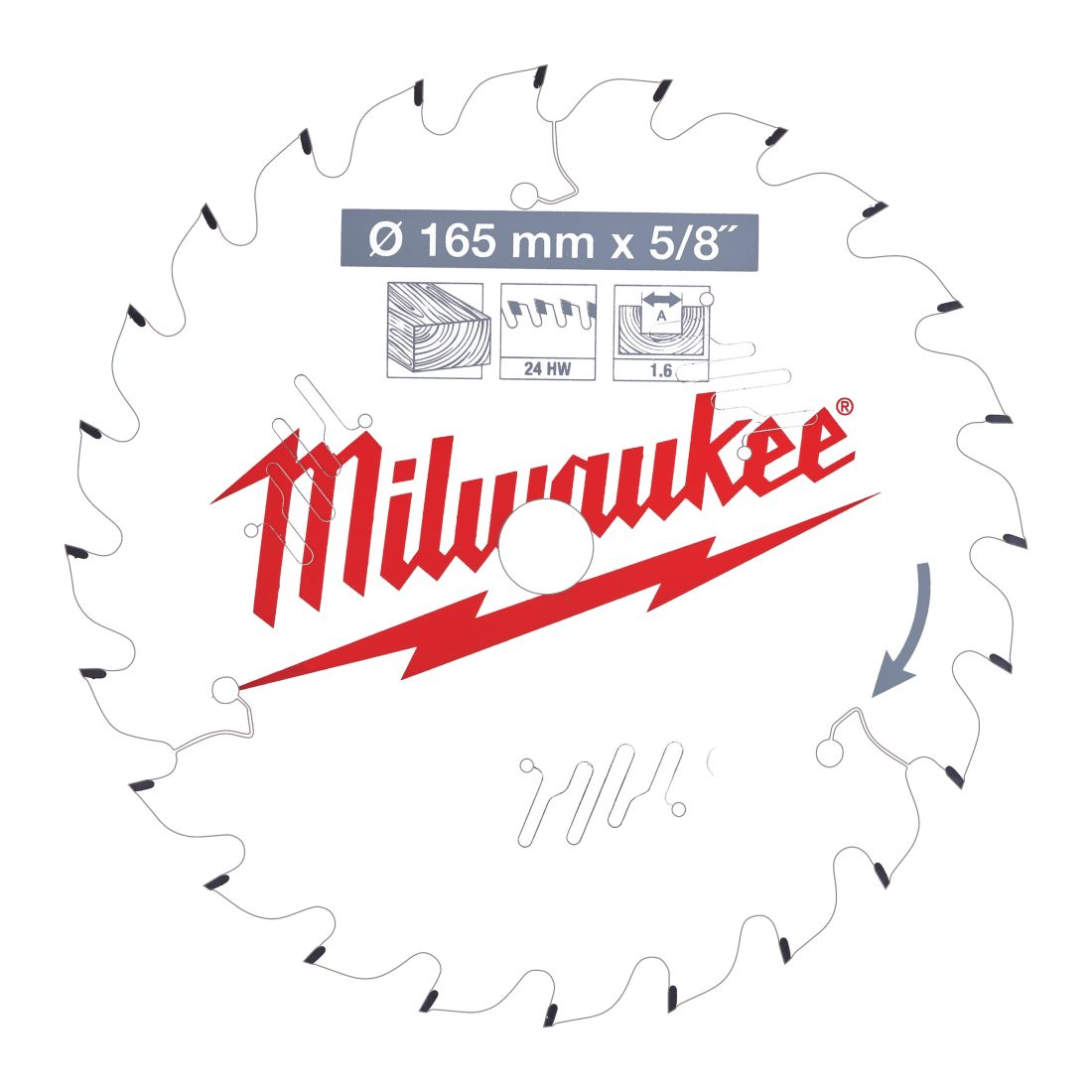 Диск пиляльний по дереву PFTE THIN KERF MILWAUKEE, діаметр 65х5/8"х1,6мм, 24 зуб. (4932471311)