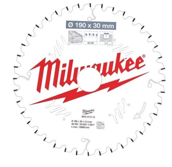 Диск пиляльний по дереву для торцювальних пил PFTE MILWAUKEE, діаметр 190х30х2,4мм, 40 зуб. (4932471314)