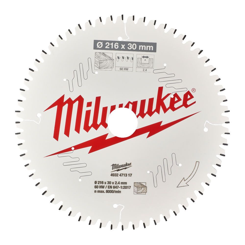 Диск пиляльний по дереву для торцювальних пил PFTE MILWAUKEE, діаметр 216/30мм, 48 зуб. (4932471317)
