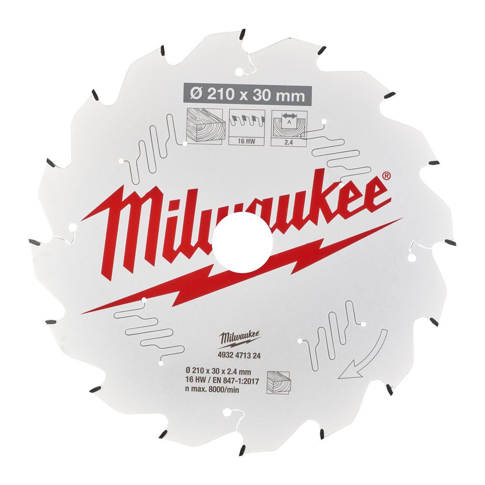 Диск пиляльний по дереву PFTE THIN KERF MILWAUKEE, діаметр 210x30x2,4мм, 16зуб. (4932471324)