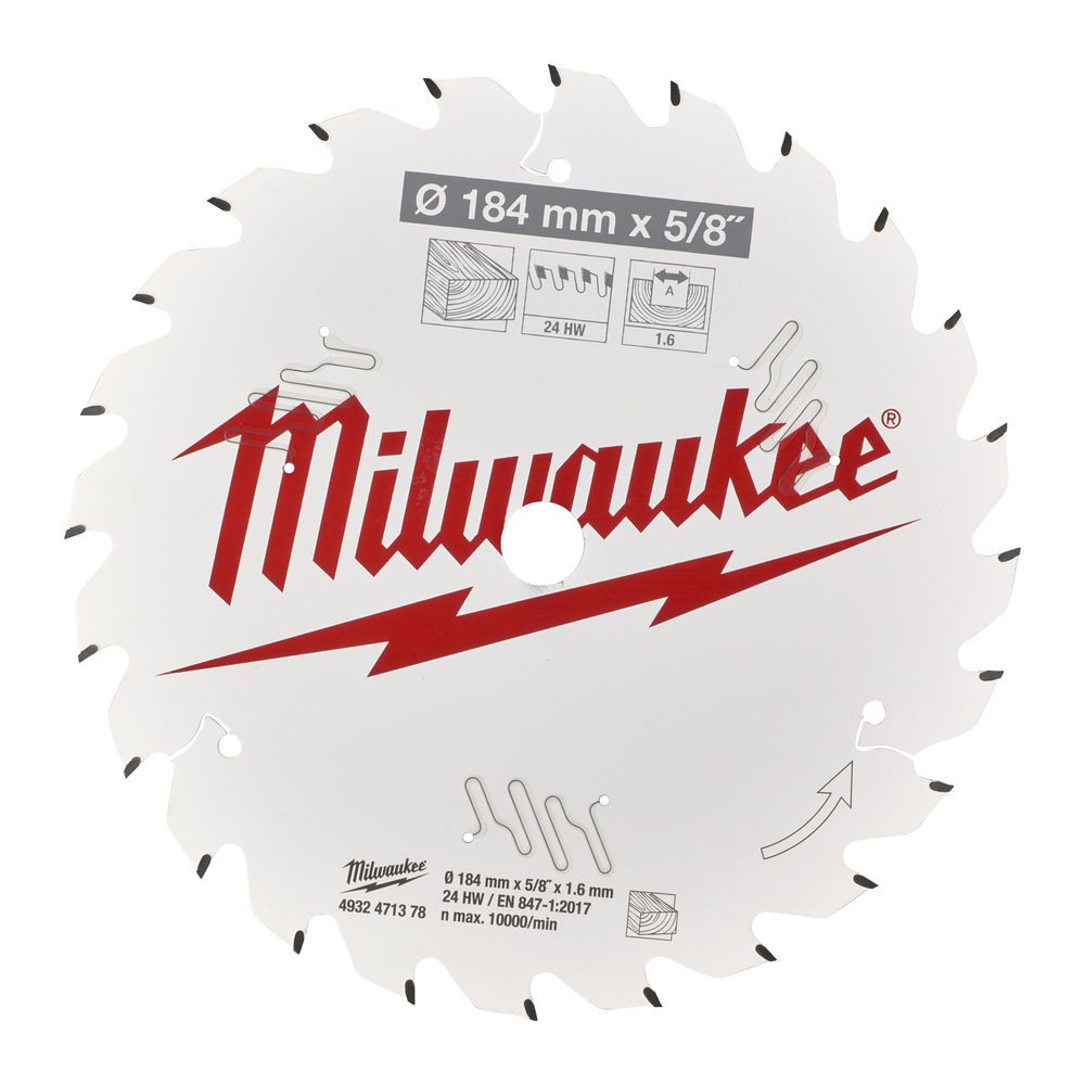 Диск пиляльний по дереву PFTE MILWAUKEE, діаметр 184х5/8"х1,6мм, 24 зуб. (4932471378)