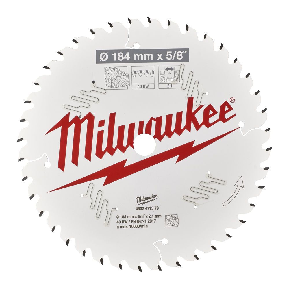 Диск пиляльний по дереву PFTE THIN KERF MILWAUKEE, діаметр 184х5/8"х2,1мм, 40 зуб. (4932471379)