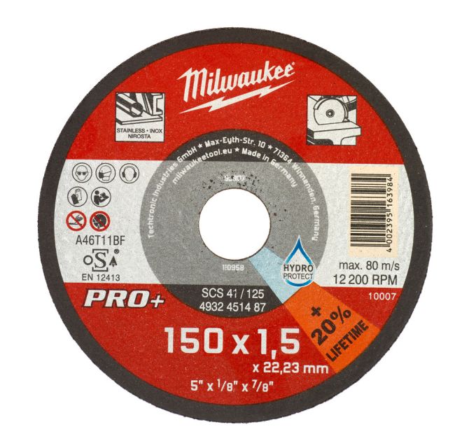 Диск відрізний по металу MILWAUKEE, SCS 41/150х1,5 PRO+, діаметр 150мм (4932471386)