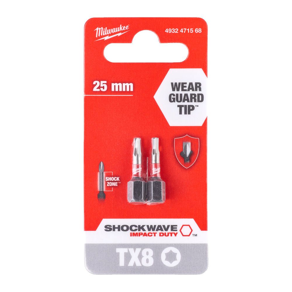 Біта SHOCKWAVE MILWAUKEE, TX8, 25мм, (2шт) (4932471568)