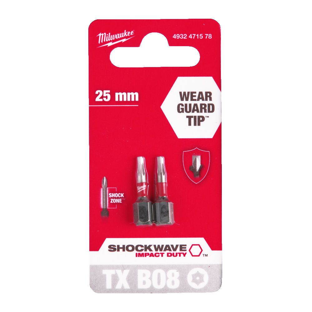 Біта SHOCKWAVE MILWAUKEE, TX BO8, 25мм, (2шт) (4932471578)