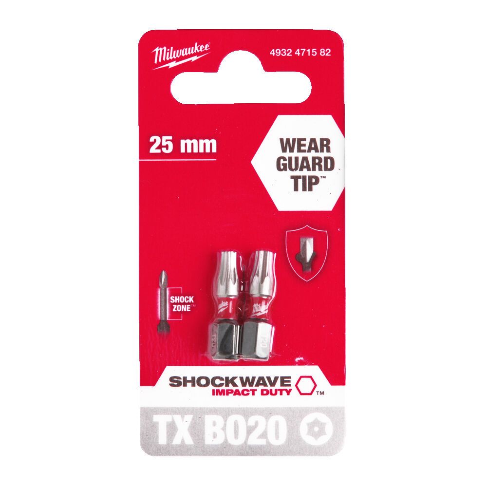 Біта SHOCKWAVE MILWAUKEE, TX BO20, 25мм, (2шт) (4932471582)