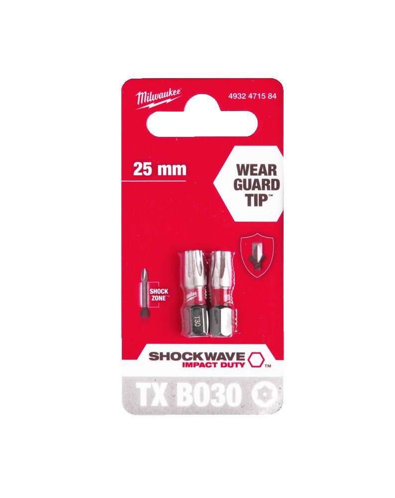 Біта SHOCKWAVE MILWAUKEE, TX BO30, 25мм, (2шт) (4932471584)