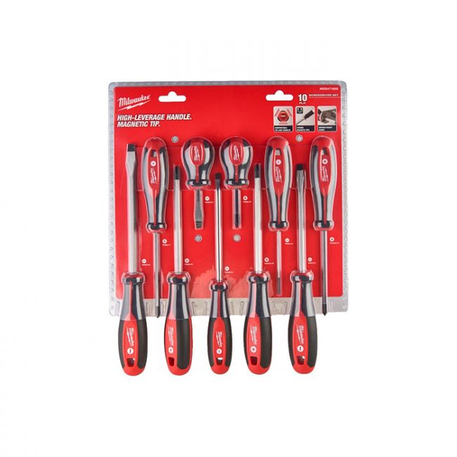 Набір викруток магнітних з тригранною рукояткою MILWAUKEE, (PZ1/PZ2/PH1/ PH2/ SL3/SL5,5/ SL6,5/ SL6,5/SL8) (10шт) (4932471808)