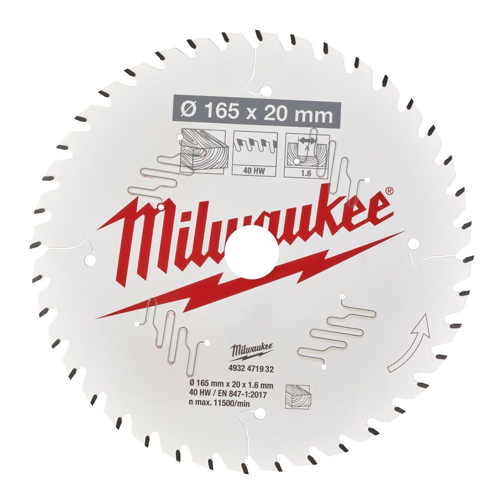 Диск пиляльний по дереву PFTE THIN KERF MILWAUKEE, діаметр 165х20х1,6мм, 40 зуб. (4932471932)