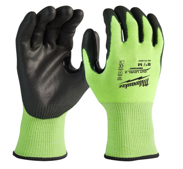 Рукавиці робочі сигнальні Hi-Vis MILWAUKEE, з опором порізам 3/C рівня, розмір 8/M (4932478131)