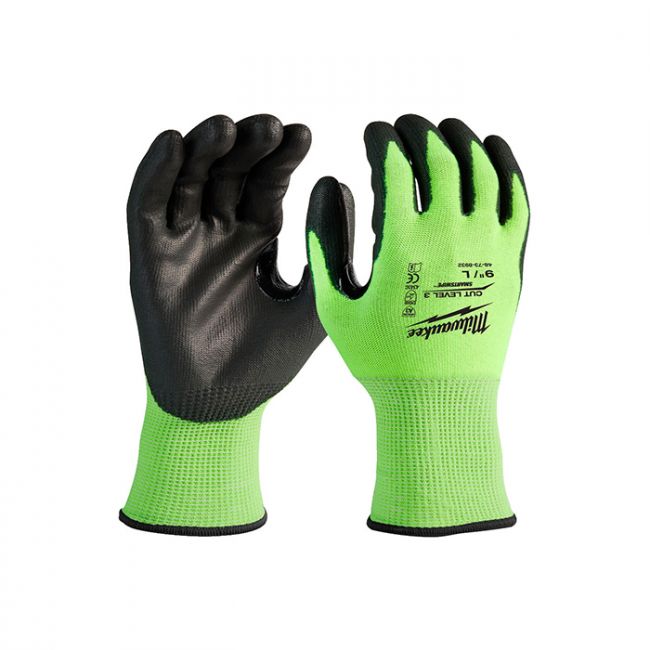 Рукавиці робочі сигнальні Hi-Vis MILWAUKEE, з опором порізам 3/C рівня, розмір 9/L (4932478132)