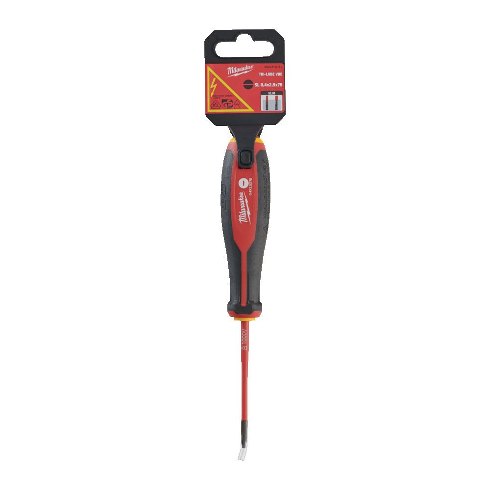 Викрутка з тригранною рукояткою ізольована VDE MILWAUKEE, SL 0,4х2,5х75 (4932478712)