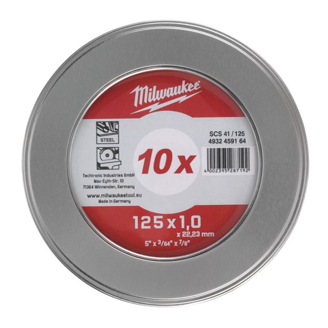 Диск відрізний по металу MILWAUKEE, SCS 41/125х1,5 PRO+, діаметр 125мм, (10шт) металевий футляр (4932478998)