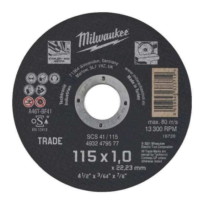 Диск відрізний по металу MILWAUKEE, SCS 41/115x1, діаметр 125мм NEW (4932479577)