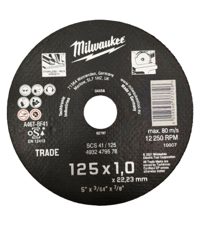Диск відрізний по металу MILWAUKEE Trade, SCS 41/125x1, діаметр125мм NEW (4932479578)