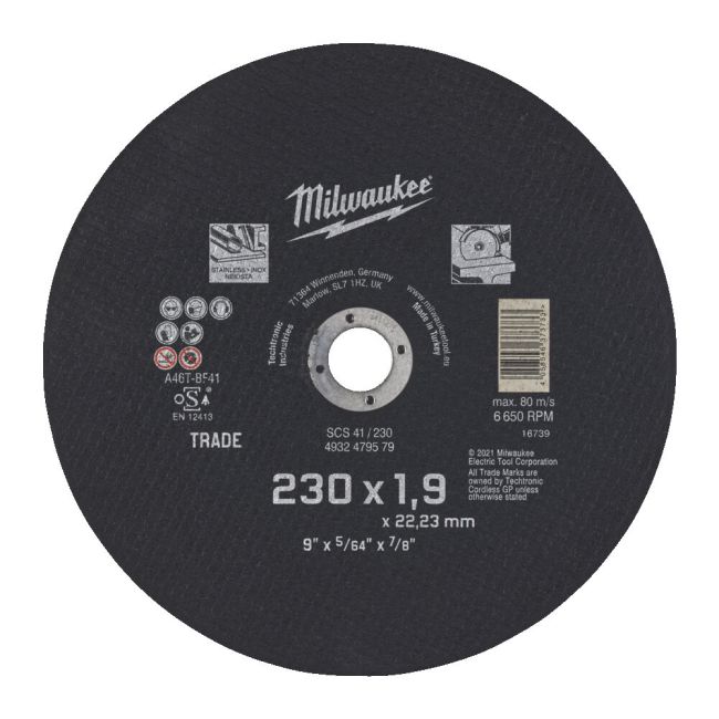 Диск відрізний по металу MILWAUKEE Trade, SCS 41/230x1,9, діаметр 230мм (4932479579)