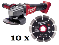 Шліфмашина кутова акумуляторна безщіткова MILWAUKEE, M18 CAG125X-0, діаметр 125мм + Диск алмазний MILWAUKEE DUH 125, діаметр 125 (4932479674)