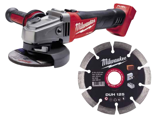 Шліфмашина кутова акумуляторна безщіткова MILWAUKEE, M18 CAG125X-0, діаметр 125мм + Диск алмазний MILWAUKEE DUH 125, діаметр 125 (4932479674)