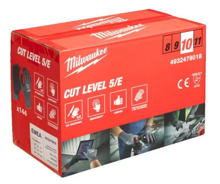 Рукавиці робочі MILWAUKEE, з опором порізам 5/Е рівня, розмір 7/S, (144 пари) (4932479720)