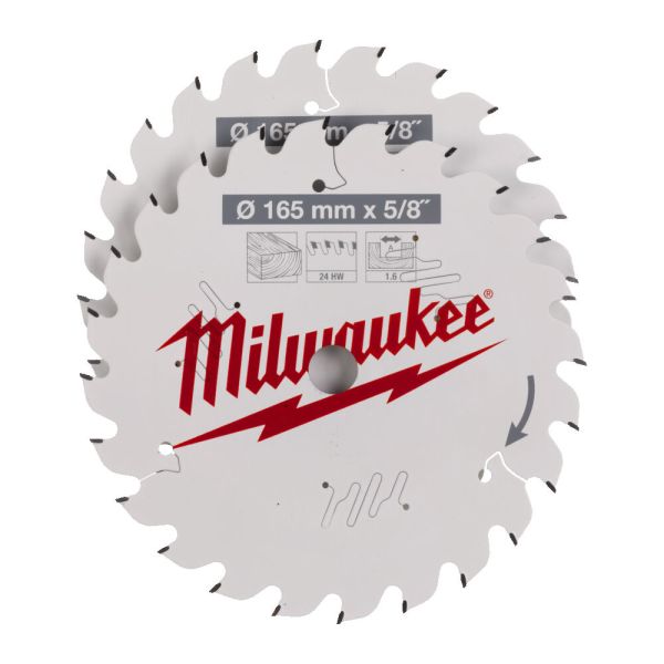 Набір дисків пиляльних MILWAUKEE, діаметр 165х5/8?х 24зуб. (2шт 4932471311) (4932479836)