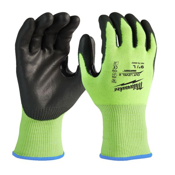 Рукавиці робочі сигнальні Hi-Vis MILWAUKEE, з опором порізам 2/B рівня, розмір 10/XL (4932479924)