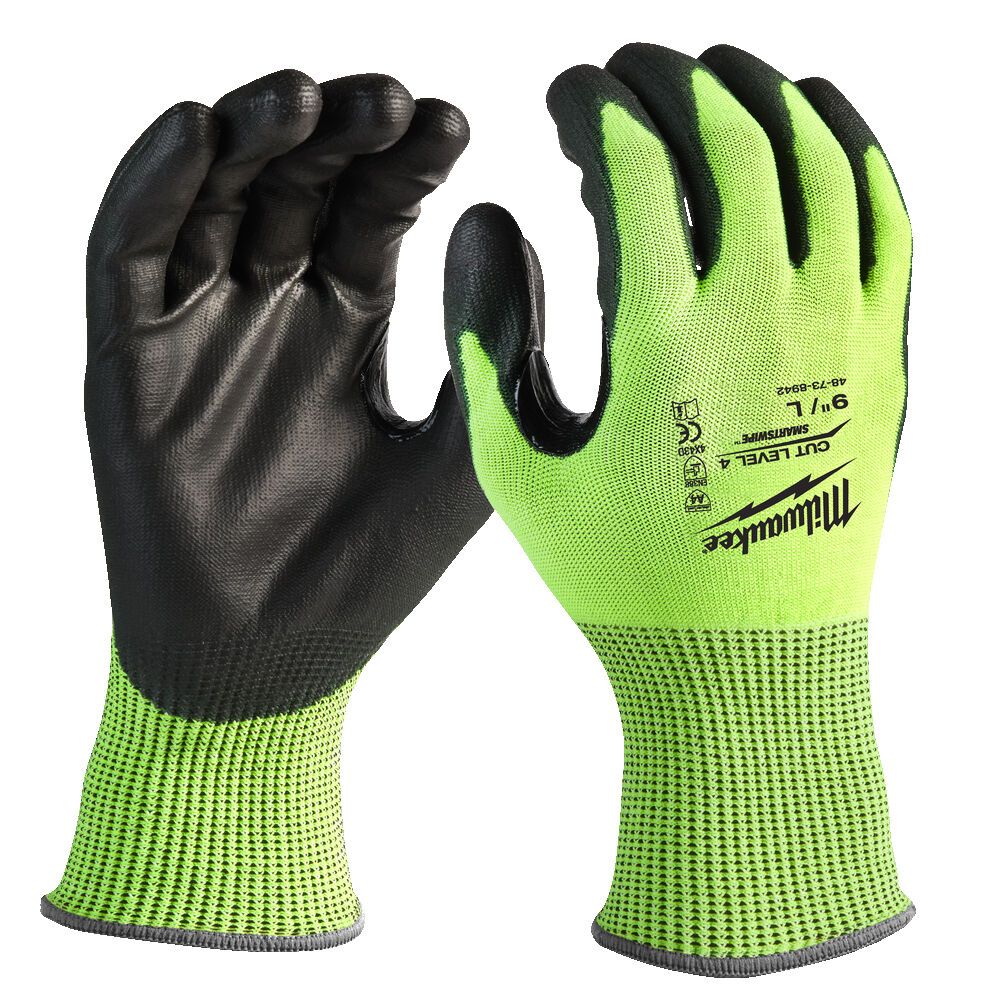 Рукавиці робочі сигнальні Hi-Vis MILWAUKEE, з опором порізам 4/D рівня, розмір 10/XL (4932479929)
