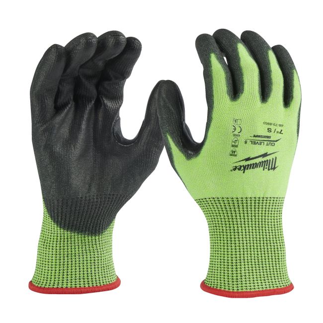Рукавиці робочі сигнальні Hi-Vis MILWAUKEE, з опором порізам 5/E рівня, розмір 7/S (4932479931)