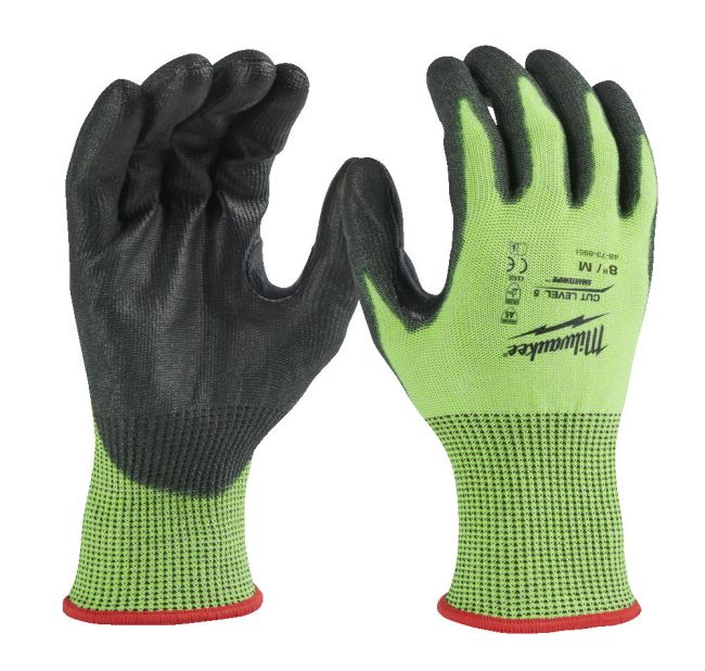 Рукавиці робочі сигнальні Hi-Vis MILWAUKEE, з опором порізам 5/E рівня, розмір 8/M (4932479932)