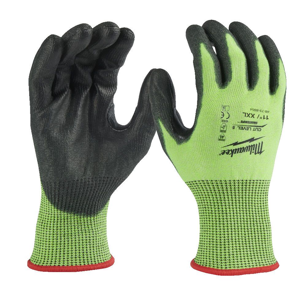 Рукавиці робочі сигнальні Hi-Vis MILWAUKEE, з опором порізам 5/E рівня, розмір 11/XXL (4932479935)