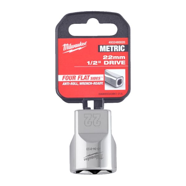 Головка торцева хромована 1/2'' 6гр. MILWAUKEE, 22мм (4932480020)