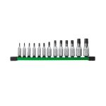 Набір головок торцевих хромованих 1/4'' и 3/8'' MILWAUKEE, з бітой Torx (T8-T60) на планці, (13шт) (4932480565)
