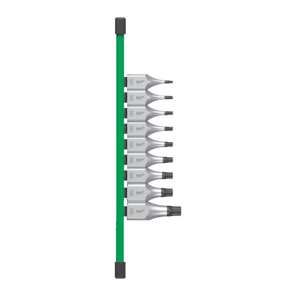 Набір головок торцевих хромованих 1/2'' MILWAUKEE, з бітою Torx (Т20-Т60) на планці, (9шт) (4932480822)
