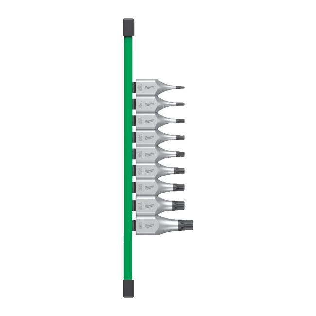 Набір головок торцевих хромованих 1/2'' MILWAUKEE, з бітою Torx (Т20-Т60) на планці, (9шт) (4932480822)