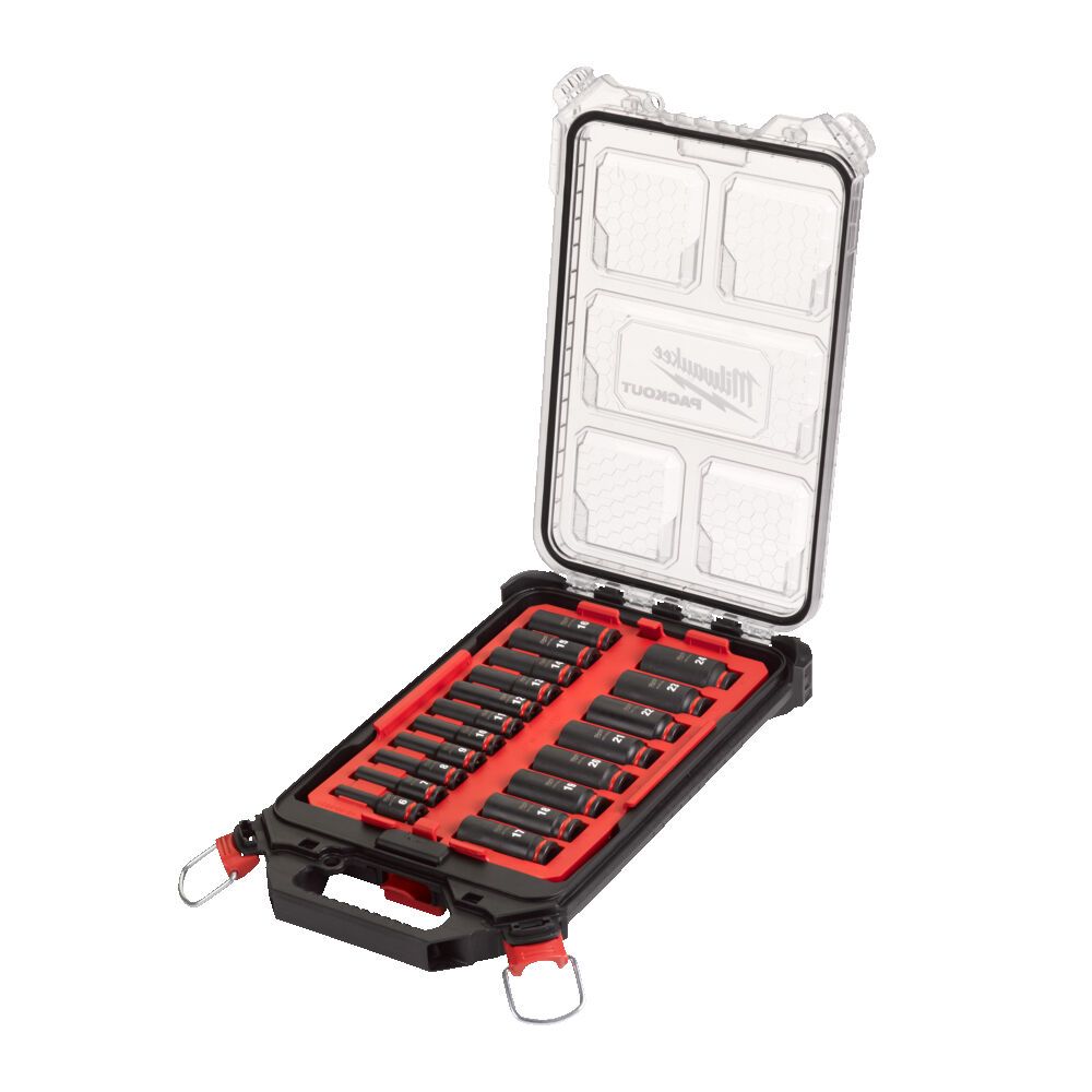 Набор головок ударних ShW 3/8" STD PACKOUT MILWAUKEE, подовжених, (6-24) (19шт) пластиковий органайзер (4932480946)