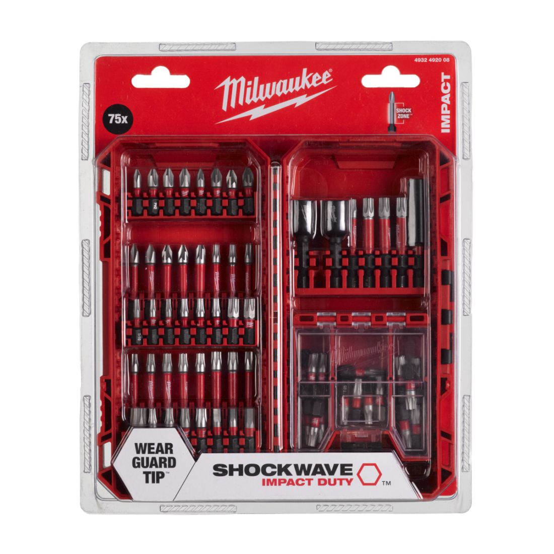 Набір біт Milwaukee SHOCKWAVE (75 предм.) PACKOUT, пластиковий кейс (4932492008)