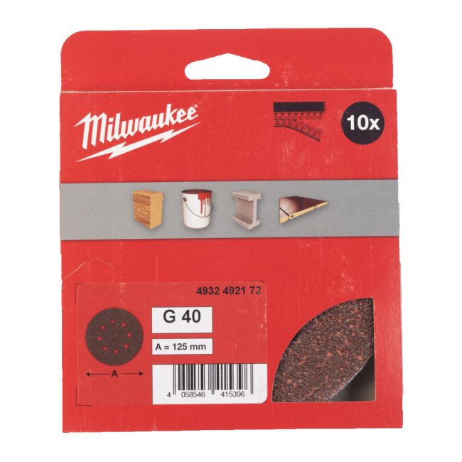 Папір шліфувальний MILWAUKEE діаметр 125/8 HL, зерно 40, (10шт) (4932492172)