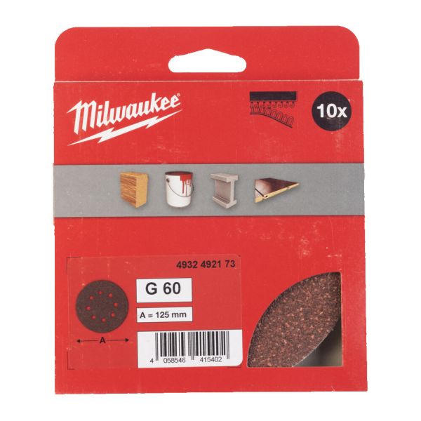 Папір шліфувальний MILWAUKEE діаметр 125/8 HL, зерно 60, (10шт) (4932492173)