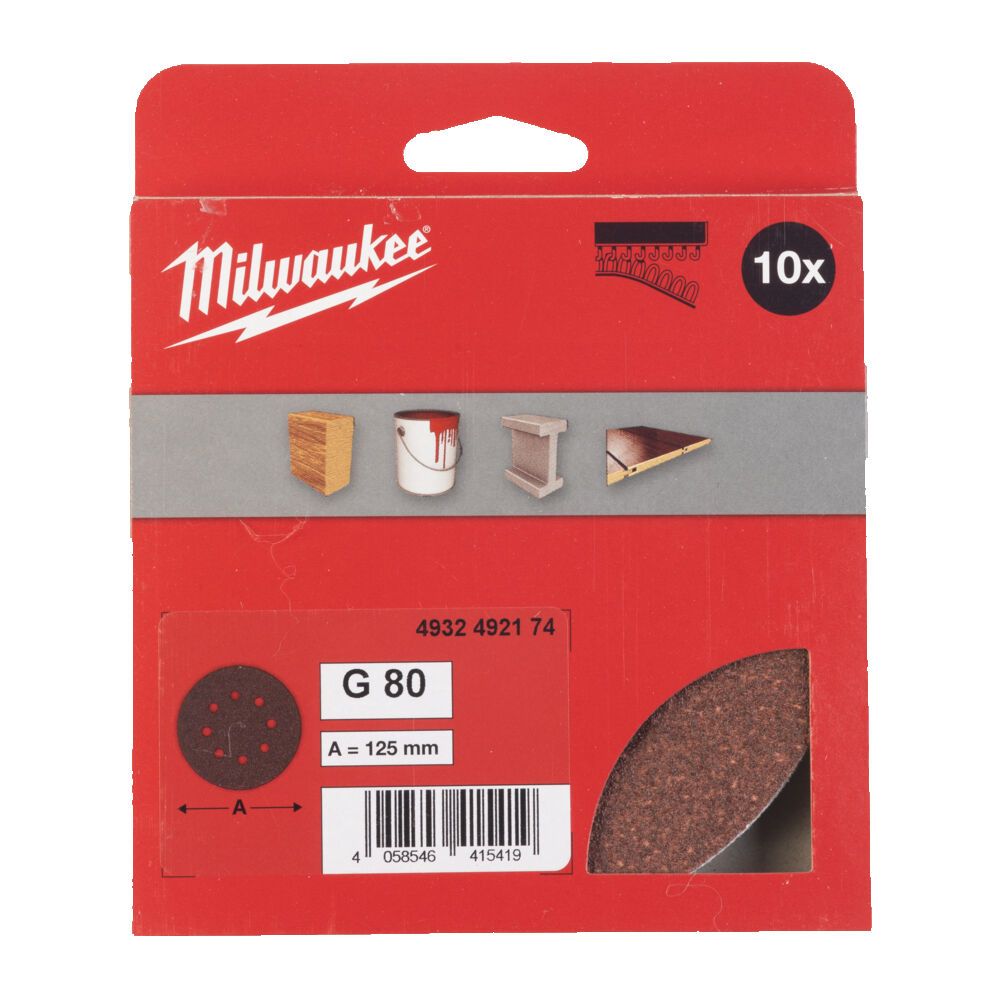 Папір шліфувальний MILWAUKEE діаметр 125/8 HL, зерно 80, (10шт) (4932492174)