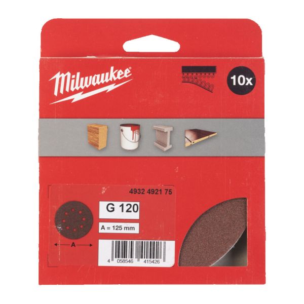 Папір шліфувальний MILWAUKEE діаметр 125/8 HL, зерно 120, (10шт) (4932492175)