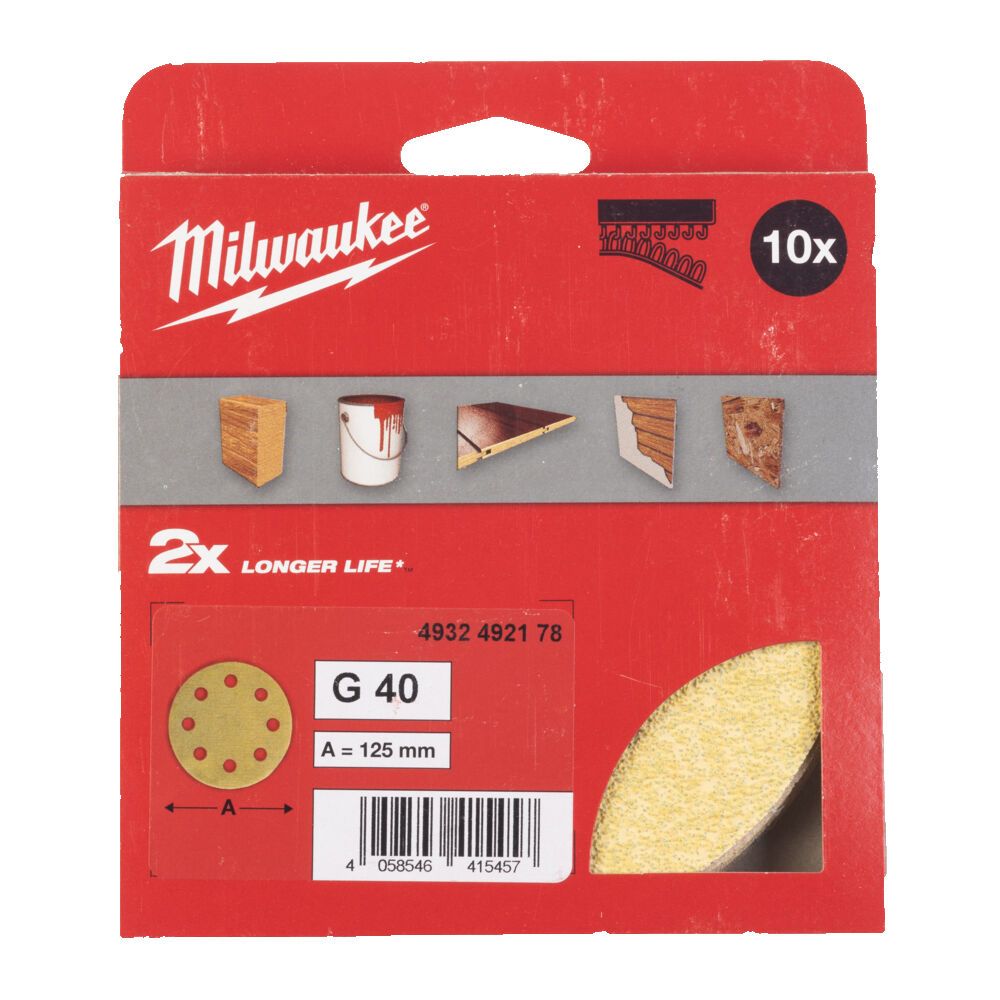 Папір шліфувальний HP MILWAUKEE діаметр 125/8 HL, зерно 40, (10шт) (4932492178)