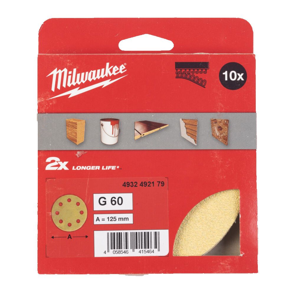 Папір шліфувальний HP MILWAUKEE діаметр 125/8 HL, зерно 60, (10шт) (4932492179)