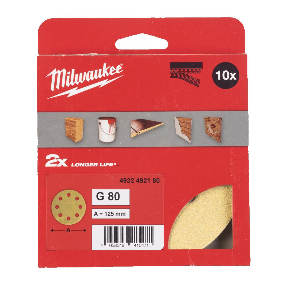 Папір шліфувальний HP MILWAUKEE діаметр 125/8 HL, зерно 80, (10шт) (4932492180)