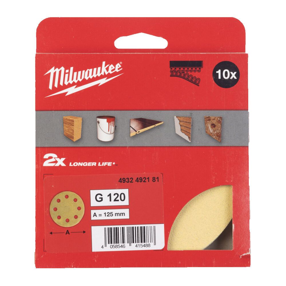 Папір шліфувальний HP MILWAUKEE діаметр 125/8 HL, зерно 120, (10шт) (4932492181)
