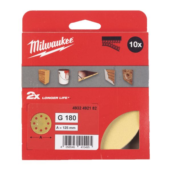 Папір шліфувальний HP MILWAUKEE діаметр 125/8 HL, зерно 180, (10шт) (4932492182)