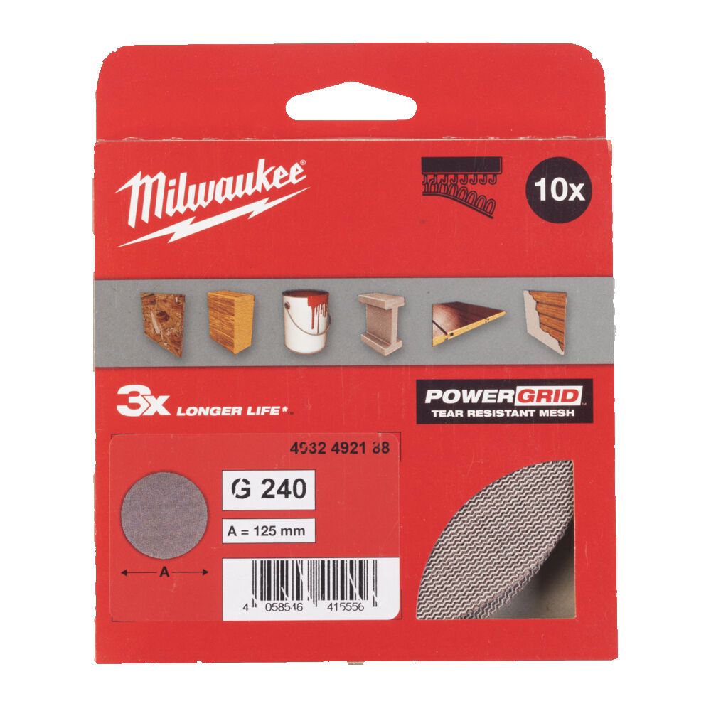 Сітка шліфувальна PG Mesh HL MILWAUKEE, діаметр 125мм, зерно 240, (10шт) (4932492188)