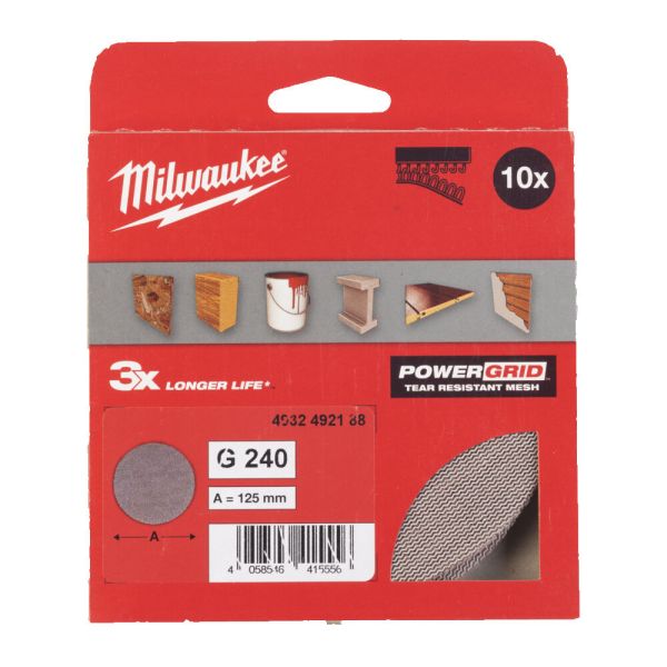 Сітка шліфувальна PG Mesh HL MILWAUKEE, діаметр 125мм, зерно 240, (10шт) (4932492188)