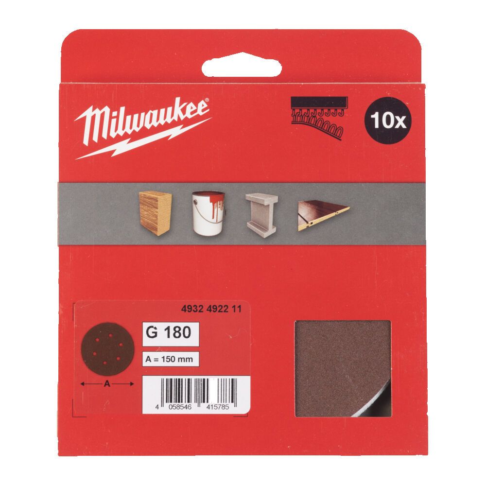 Папір шліфувальний MILWAUKEE діаметр 150мм/6 HL, зерно120, (10шт) (4932492210)