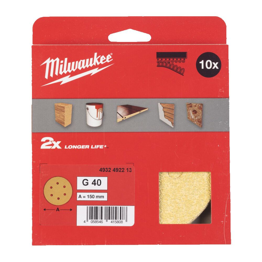 Папір шліфувальний HP MILWAUKEE діаметр 150мм/6 HL, зерно 40, (10шт) (4932492213)