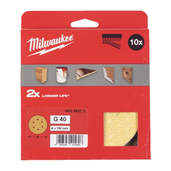 Папір шліфувальний HP MILWAUKEE діаметр 150мм/6 HL, зерно 40, (10шт) (4932492213)