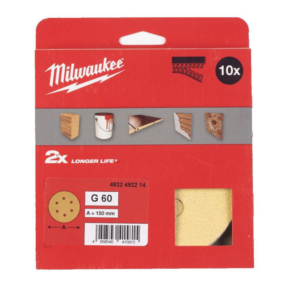 Папір шліфувальний HP MILWAUKEE діаметр 150мм/6 HL, зерно 60, (10шт) (4932492214)
